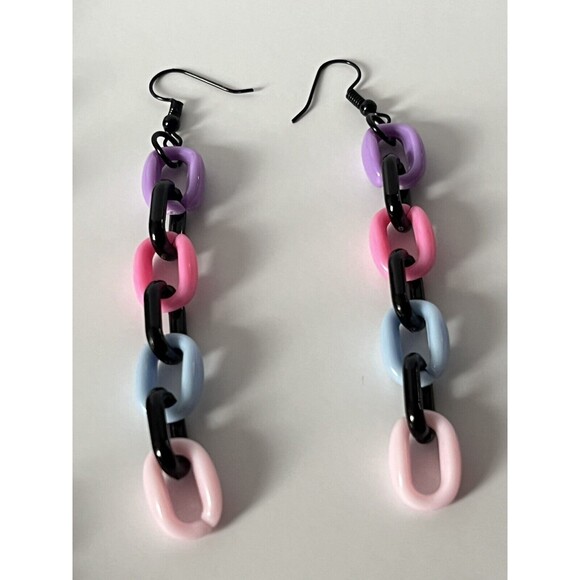 Acrylic Statement Necklace 22” & Earrings 3.25” Handmade Jewelry Set~Cute!!! - Picture 8 of 16